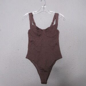 Hazel & Folk Swimsuit XS Brown Lente Smocked Underwire One Piece Resort Beach